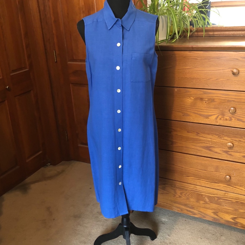 Maggie London Blue Sleeveless Button Dress Sz 8